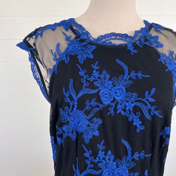 Blue Embroidered Adrienne Papell Dress - Picture 2 of 4